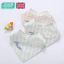 妈妈果 新生婴儿口水巾围嘴纯棉防水宝宝三角巾吃饭围兜儿童口水兜防吐奶 可可朵花_防水3条装