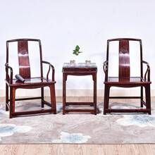 艺铭天下红木家具血檀（学名：染料紫檀） 南宫椅茶几三件套实木中式客厅会客椅圈椅太师椅靠背椅宫廷椅 三件套