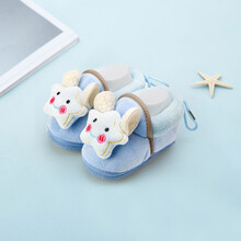 婴儿鞋秋冬宝宝学步鞋冬季婴幼儿棉鞋地板鞋袜保暖加绒防滑室内鞋 星星款蓝色 底长12cm