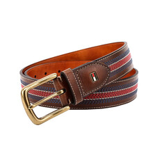 美国Tommy hilfiger汤米男士车缝线撞色休闲针扣皮带时尚腰带11TL02X057 黄褐色 34码 美国直邮