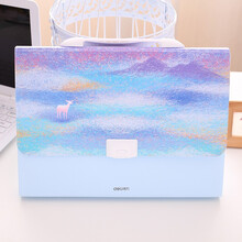 得力13格风琴包学生用多层文件夹手提卷子分类韩版收纳盒文件袋女试卷夹多功能大容量可爱高中生资料整理 寻鹿-13格 蓝色