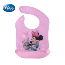 迪士尼(Disney)防水宝宝吃饭围兜饭兜婴儿口水巾 小孩围嘴儿童防水食饭兜可拆卸 美食米妮