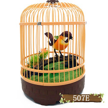 笼子仿真鸟会发声带鸟笼会飞会叫的声控感应电子仿真小鸟假鸟装饰玩具鸟笼带会叫的小鸟 507F红腹山雀(褐色) 充电版：充电器+3节五号充电电池