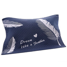 维尔美棉枕巾 三层纱布加大厚情侣婚庆枕巾枕头巾一对 羽毛墨蓝 52*77