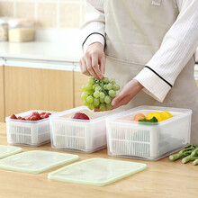 日本保鲜盒冰箱收纳盒塑料密封盒 水果蔬菜整理箱储物盒 带沥水篮 橄榄绿4.5L