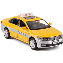 玥乐6开金属仿真1:32出租车的士小汽车模型玩具声光回力 黄色 盒装