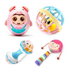 不倒翁摇铃牙胶婴儿玩具0-6个月半岁宝宝0-1-2岁儿童小孩幼儿一岁四八个月礼物 不倒翁拨浪鼓摇铃组(粉色)