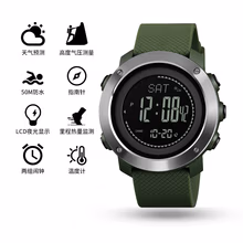 魔鬼周（MOGUIZHOU）战术手表特种军表男士双显手表户外运动电子表多功能防水夜光男表 升级款双闹钟-绿色钢圈款