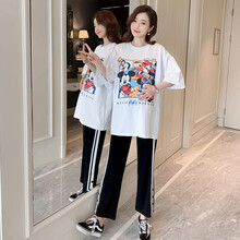 孕妇装时尚套装春夏款2020宽松短袖T恤托腹裤两件套个性夏天夏季潮妈夏装 单件 白色短袖 M