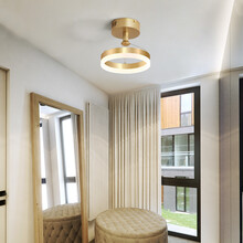 若朗圆形过道灯北欧金色轻奢现代走廊阳台玄关吸顶灯个性创意衣帽间灯 金色 20*15 白光 12W