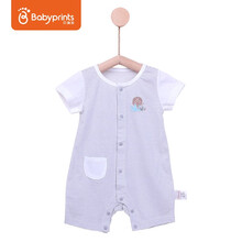 Babyprints短袖连体哈衣婴儿纯棉衣服男女宝宝夏装爬服新生儿连身衣 浅灰色 80