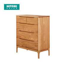 日本NITORI宜得利家居 家具实木斗橱卧室储物柜抽屉式柜子收纳柜经济型屉柜客厅五斗高柜80维克 自然色