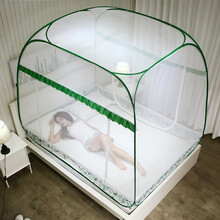 甜晨家纺免安装蚊帐1.8米三开门儿童防摔蒙古包纹帐1.5m床双人2米加大1.35米单人拉链帐子 片片-绿 100*200cm（适用于1.0米床）