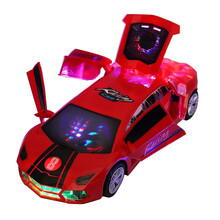 儿童玩具小汽车电动带音乐闪光灯变形旋转万向警车男孩玩具1-2-3-6-12个月岁小孩女孩 【红色】万向旋转变形跑车 普通电池
