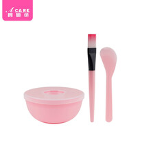 阿嚓热 面膜碗套装硅胶调膜棒大小号量勺DIY面膜工具 粉色塑料4件套 1套
