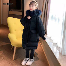 宋沿 女童棉服2021冬装新款韩版儿童小女孩洋气中长款加厚大毛领外套潮 黑色加厚保暖 140cm
