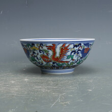 【芠拉】芠拉-大清雍正年制青花斗彩凤缠枝碗 古董古玩收藏 景德镇仿古瓷器