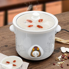 龙兴发全自动家用电炖锅白瓷熬煮粥锅煲粥煨汤锅养生煲汤锅陶瓷电砂锅隔水炖盅迷你电炖盅低功率精炖好滋味 玻璃盖手动款6L 适合6-8人