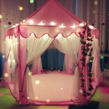 儿童帐篷室内游戏屋女孩生日礼物1-6岁玩具 宝宝帐篷户外六一玩具屋 粉色+彩灯+地垫