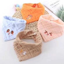 棉加加（Cotton++）【新品】8层婴儿纱布口水巾纯棉三角巾宝宝围嘴可调节按扣超柔软吸水六层口水兜 6层高密彩色三角巾-4条