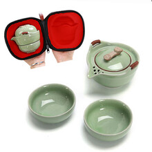 茶杯 快客杯一壶两杯旅行功夫茶具套装汝窑哥窑陶瓷茶壶 户外便携车载简易茶具泡茶杯 汝窑 一壶两杯+旅行包