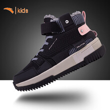 安踏棉鞋童鞋2020秋季新款中大童加绒保暖休闲鞋女童学生运动鞋 黑/樱花粉 35