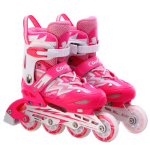 美洲狮（COUGAR）溜冰鞋成人轮滑鞋儿童套装初学可调码男女直排休闲旱冰鞋835 粉白鞋 S码29-32
