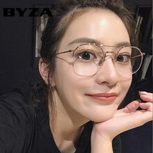 百飒防辐射眼镜男女同款平面平光镜护目学生眼镜复古半框圆眼睛 镜框+1.61非球面镜片（适合300-600度）