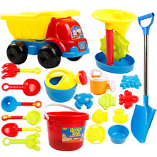 建雄儿童沙滩玩具车套装桶宝宝玩沙挖沙漏大号铲子戏水洗澡决明子工具 经济小车大桶沙漏配大铲20件套