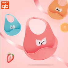 gb好孩子 宝宝硅胶围兜儿童防水立体饭兜围嘴宽口径防漏柔软硅胶围嘴喂饭衣兜宝宝吃饭围兜防水食饭兜. 红色围兜