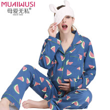 母爱无私月子服纯棉春秋季产后哺乳衣套装长袖孕妇睡衣产妇喂奶衣 印花西瓜 M码