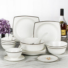 洛威 碗盘碟陶瓷餐具套装方形 18头方形洛丽塔