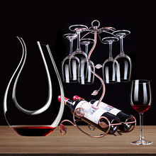 德韦特欧式红酒杯套装家用大号葡萄酒杯 无铅玻璃醒酒器创意家居摆件红酒杯架酒具玻璃杯高脚杯子 优雅款350ml六只装+六头盛夏杯架+U型醒酒器