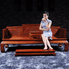 安邸 红木家具非洲花梨（学名：刺猬紫檀）实木罗汉床 中式书房沙发床 客厅睡椅躺椅三件套 山水罗汉床 三件套组合