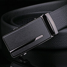 POSCA男士皮带磨砂感扣头层牛皮带男真皮自动扣正装休闲裤腰带礼盒装 枪黑色 115cm