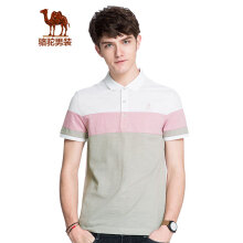 骆驼（CAMEL）男装 夏季短袖男翻领T恤撞色休闲衫青年文艺t恤衫 粉红 XL