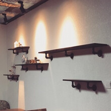 廷锦墙上置物架复古墙壁实木隔板壁挂一字搁板铁艺书架墙面水管装饰架 木板长40*宽20配二个支架