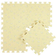 明德 泡沫地垫家用客厅卧室田园风覆膜碎花点点图案EVA爬行垫拼接垫子木纹草坪纹送边条30cm9片 米黄色田园碎花 30*30*1cm(9片装送9根边条)