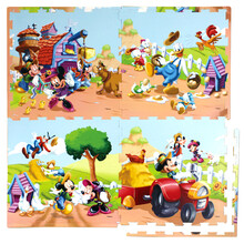 富利时 卡通泡沫地垫儿童爬行垫拼图游戏垫迪士尼图案米奇朵拉维尼熊冰雪奇缘白雪公主海绵宝宝 520B 农场米奇(每片送2根边条) 61.5*61.5*1cm(1片价)