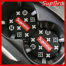 智然界 汽车水杯垫车载防滑垫杯槽垫圆形胶垫 花黑色一对 奔驰GLK260300B级S350CLAMLAMG