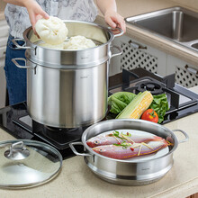 Momscook 不锈钢蒸锅 多层蒸格蒸屉304双层复底加厚通用 汤锅蒸锅两用MT26ST