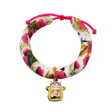 日本和风铃铛 猫铃铛宠物项圈猫咪铃铛项链彩色铃铛幼猫成猫饰品美短猫咪项圈猫圈颈圈 桃红招财猫 XS-适合脖围12-20cm