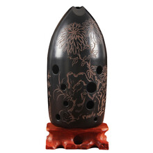 七星埙 十孔陶埙 笔筒黑陶雕刻 初学者成人入门 教学专业演奏乐器 【G调】菊