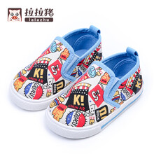 拉拉猪童鞋儿童帆布鞋春秋男童女童宝宝休闲鞋子一脚蹬板鞋单鞋球鞋1-5岁韩版潮 蓝色 26码/内长16.5cm(适合脚长16cm)
