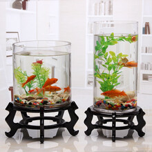 透明圆形玻璃金鱼缸乌龟缸家用客厅小型圆柱形白生态造景小鱼缸 口径30CM 高40CM