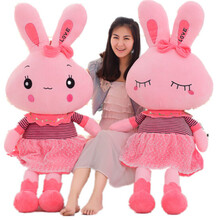毛绒玩具兔子公仔流氓兔大号可爱布娃娃玩偶小女孩生日礼物 一对粉裙兔 70厘米