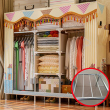 伊在家简易布衣柜25MM管布衣柜钢管加粗加固简易衣柜双人大号组装布艺衣橱宿舍卧室寝室衣柜 2561阳光小镇