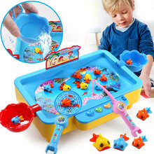 儿童大号钓鱼玩具电动钓鱼机旋转音乐磁性戏水套装宝宝益智玩具1-2-3岁男孩女孩礼物 充电版(可加水)钓鱼台(20鱼+4鱼竿) 蓝