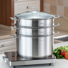 Momscook 不锈钢蒸锅 蒸笼 304 两层蒸锅 复底加厚 燃气电磁炉通用汤锅蒸锅两用 32x17cm 双层蒸锅（MT32ST）