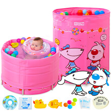 诺澳 大号婴儿游泳池套装 合金支架游泳桶可调高度 幼儿童保温洗澡盆 宝宝浴盆免充气戏水 粉色-70*80夹棉保温款-大码脖圈 大码脖圈